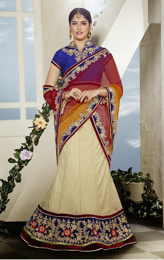 Off White Net Resham Embroidered Applique Work Designer Lehenga Choli