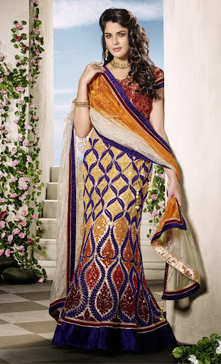 Multi Color Net Stone And Lace Patch Border Work Designer Lehenga Choli