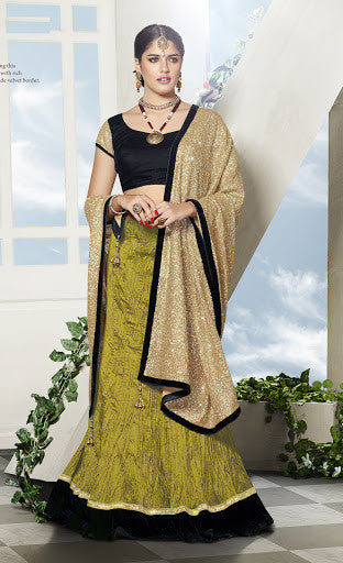 Mehandi Green Crushed Art Silk Sequins Embroidery Lehenga Choli With heavy Dupatta 