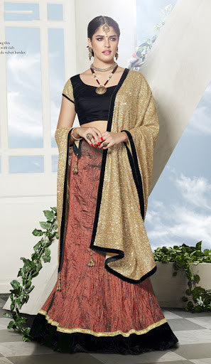 Dark Orange Crushed Art Silk Sequins Embroidery Lehenga Choli With heavy Dupatta 