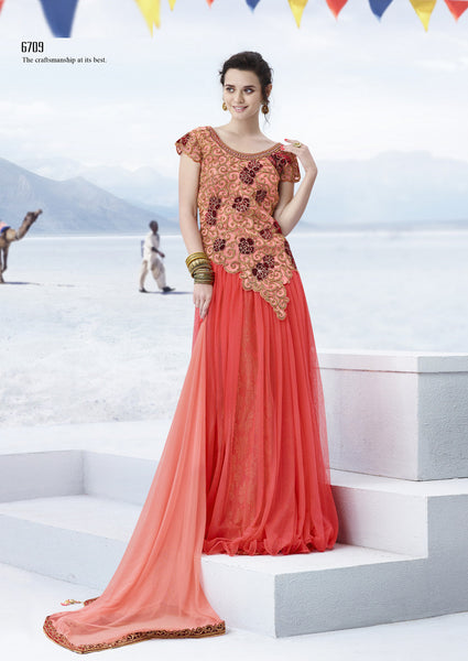 Trendy Gajri Color Net Designer Lehenga Choli