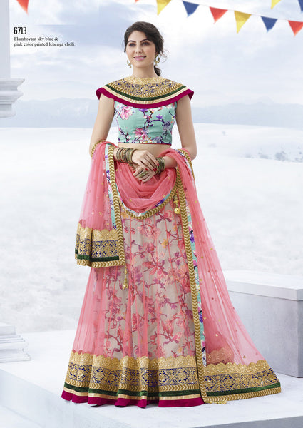 Pink Color Net Zari Embroidery Designer Lehenga Choli