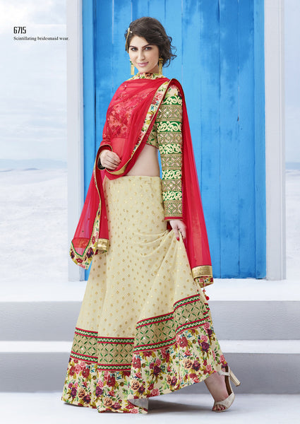 Stunning Cream Color Khaddi Georgette With Digital Print Designer Lehenga