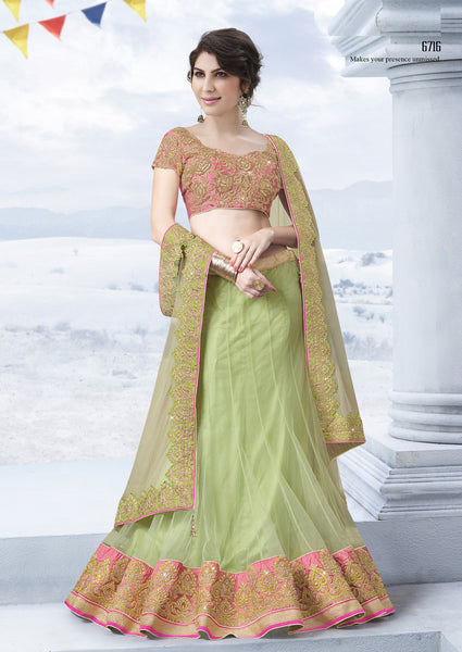 Elegant Pista Green Net Designer Lehenga 