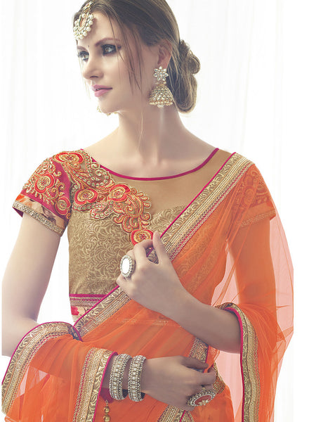 Classy Shaded Orange Color Net Lehenga Choli