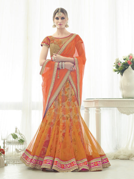 Classy Shaded Orange Color Net Lehenga Choli
