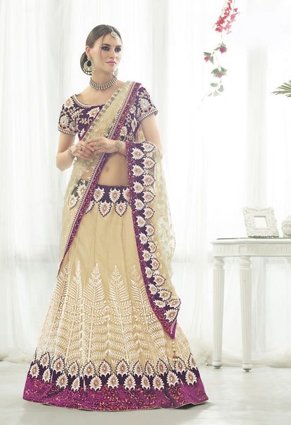 Trendy Light Chiku Color Net With Flock Designer Lehenga