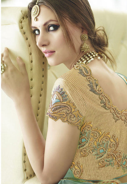 Trendy Dusty Blue Net Embroidery Lehenga Choli