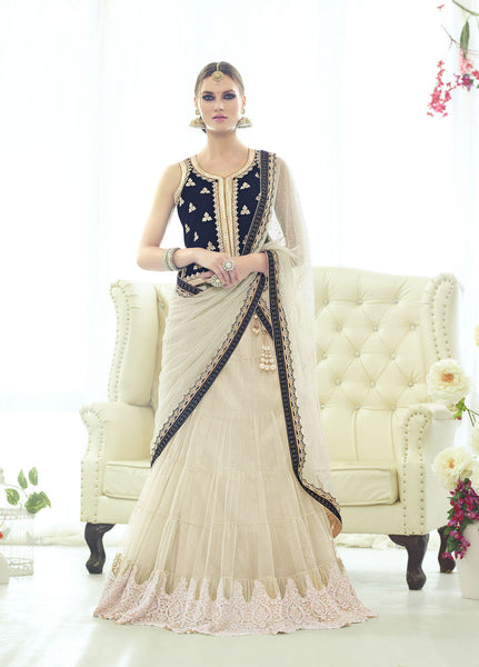 Modern Cream Color Net With Glitter Embroidery Lehenga Choli