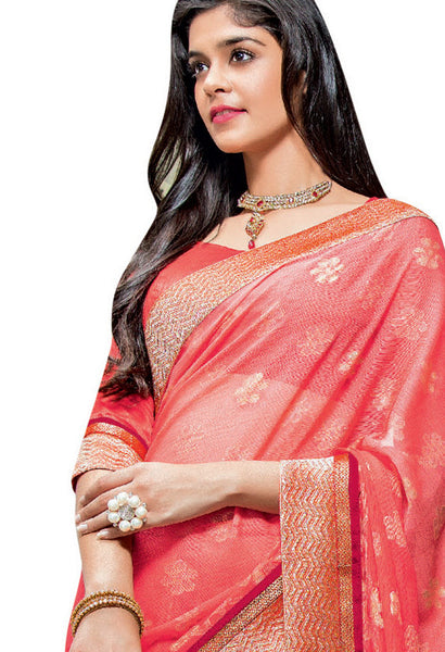 Orange Color Viscose Georgette Designer saree