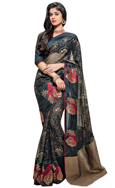 Black Brasso Foil Work Designer Saree