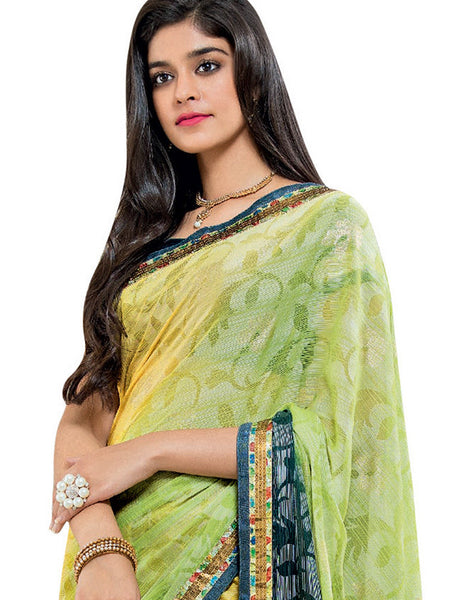 Rama Green Georgette Designer saree