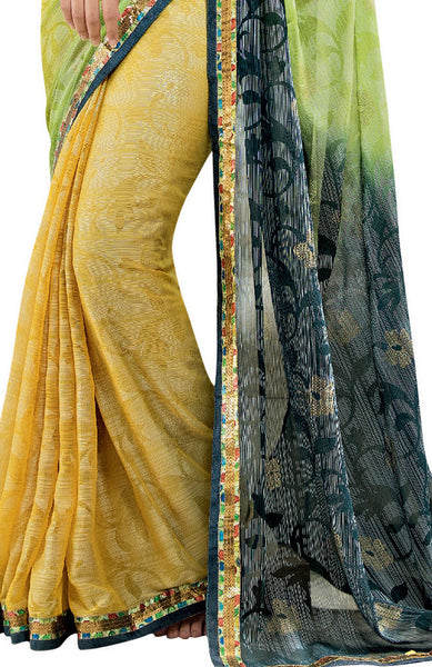 Rama Green Georgette Designer saree