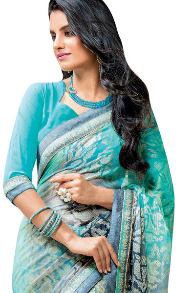 Blue Color Viscose Georgette Designer Saree