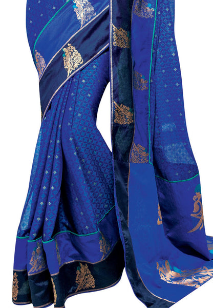 Carrot Red And Beige Jacquard With Net Zari Mirror Work Saree