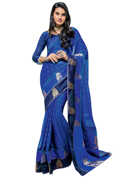 Blue Brasso Foil Work Designer Saree