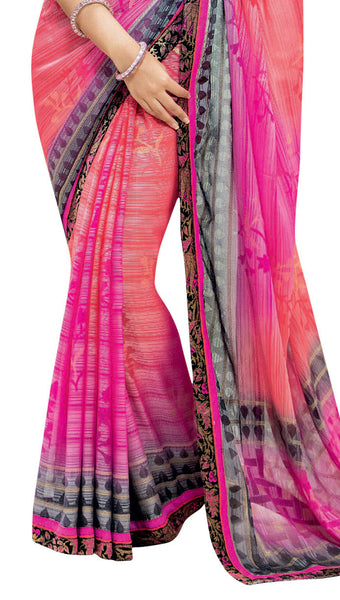 Green Chiffon Embroidery Work Designer saree
