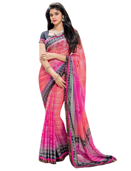 Pink Brasso Foil Work Designer Saree