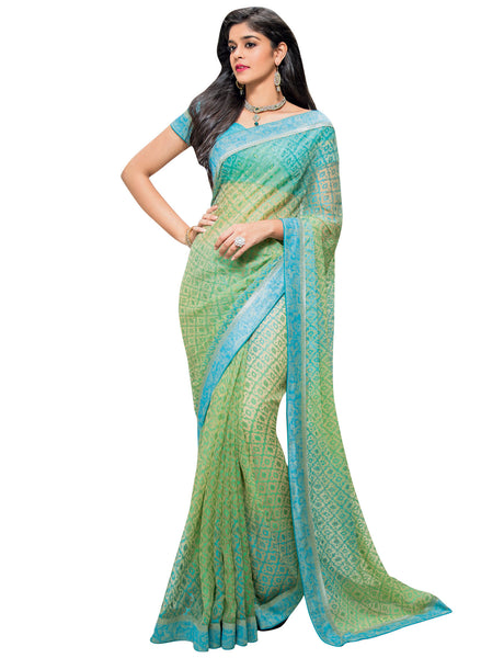 Green Brasso Foil Work Designer Saree