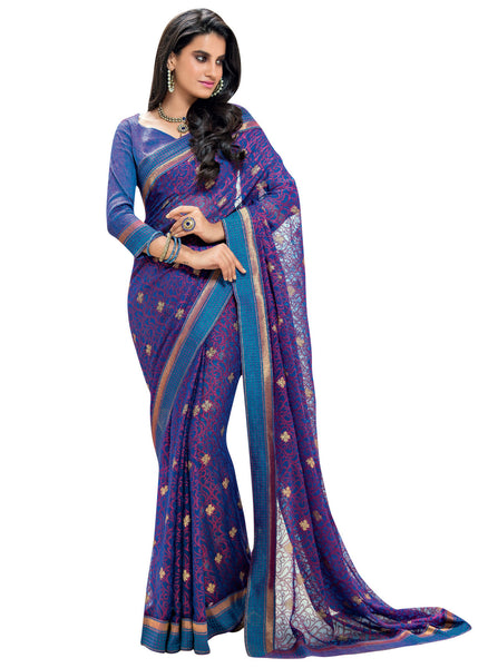 Blue Brasso Foil Work Designer Saree