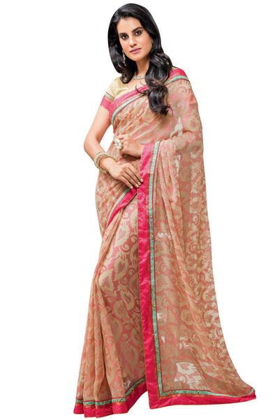 Pink Brasso Foil Work Designer Saree
