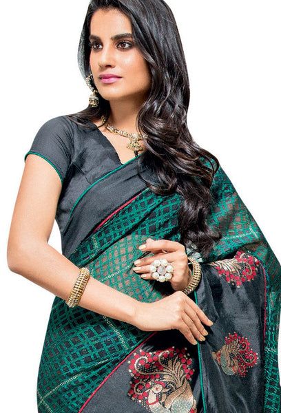 Blue Georgette Foil Work designer saree