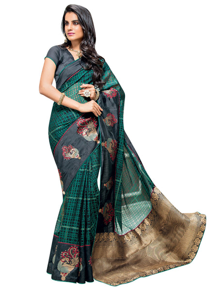 Green Brasso Foil Work Designer Saree