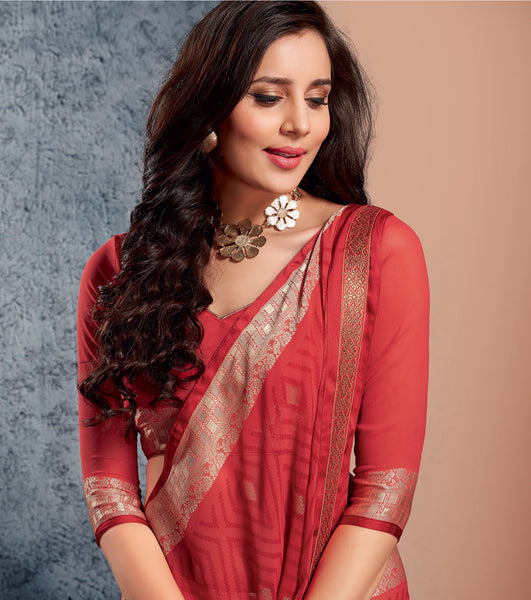 Red Color Georgette Designer Saree