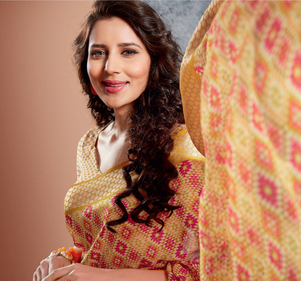 Yellow Viscose Georgette Designer Saree