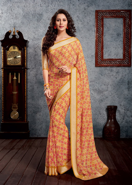 Yellow Viscose Georgette Designer Saree With Blouse
