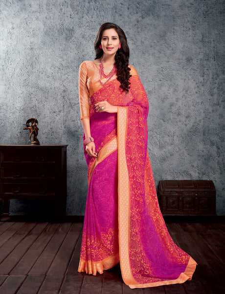 Orange Viscose Georgette Designer saree With Blouse