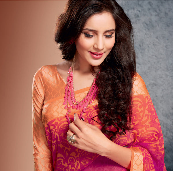 Orange Viscose Georgette Designer saree