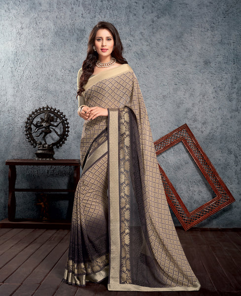 Grey Color Viscose Georgette Designer Saree With Blouse