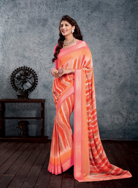 Rani Pink Georgette Designer Saree With Blouse