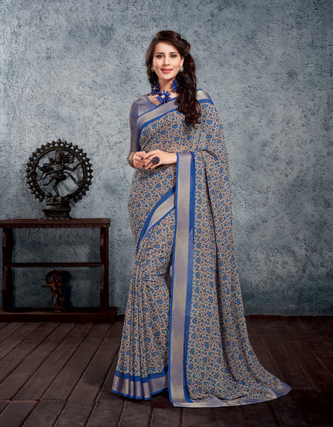 Blue Color Viscose Georgette Designer Saree With Blouse