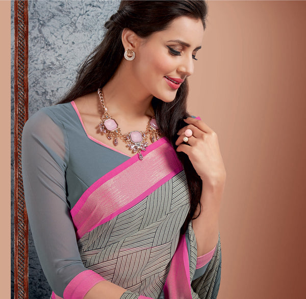 Green Brasso Foil Work Designer Saree With Blouse