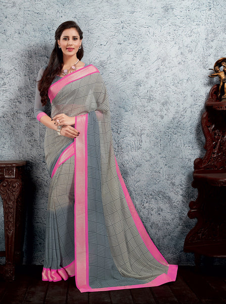 Grey Color Georgette Designer saree With Blouse