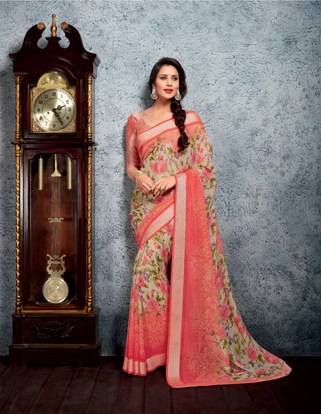 Orange Color Viscose Georgette Designer saree With Blouse
