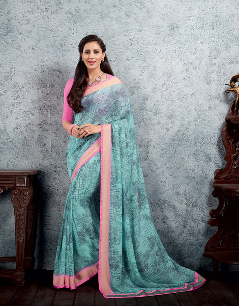 Classy Pink Color Georgette Designer Saree With Blouse