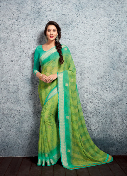 Rama Green Georgette Designer saree With Blouse