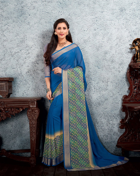 Trendy Blue Color Viscose Georgette Designer Saree With Blouse