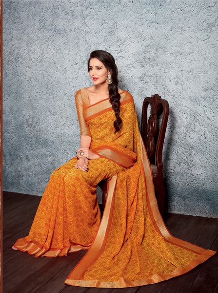 Classy Orange Color Viscose Georgette Designer saree With Blouse