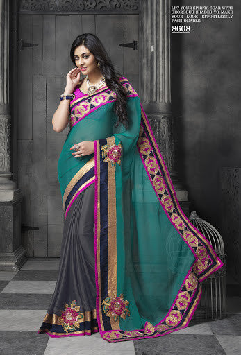 Zesty Lime Green Parties Mirror Work Designer Saree