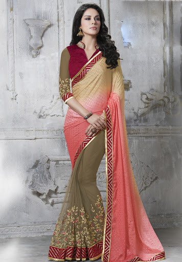 Multicolor Chiffon Jacquard Net Resham Embroidered Zari Stone Work Designer Saree