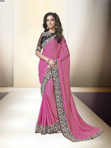 Classy New Gajri Color Chiffon Georgette Cord Embroidered Designer Saree  