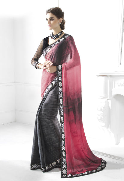 Authentic Black and Red Designer Elegance Saree