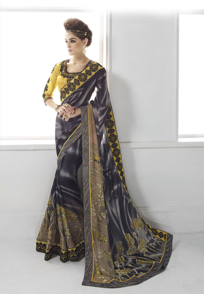 Electrify the moment with this Black and Grey Designer Party wear Saree