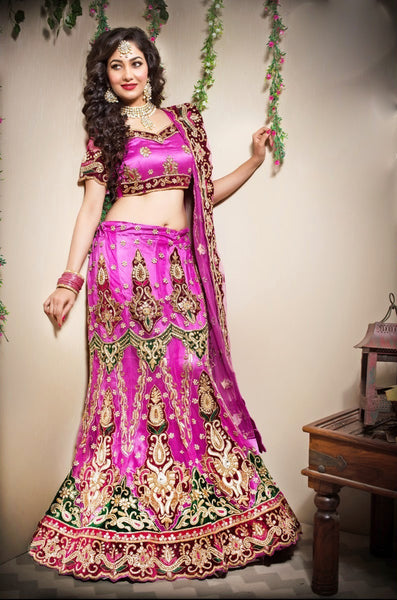 Bright Pink Net Fish Cut A-Line Lehenga Choli