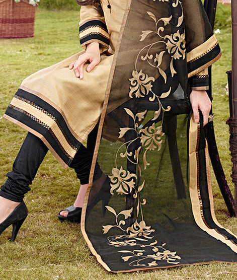 Beige And Black Color Chanderi Cotton Silk Designer Salwar kameez