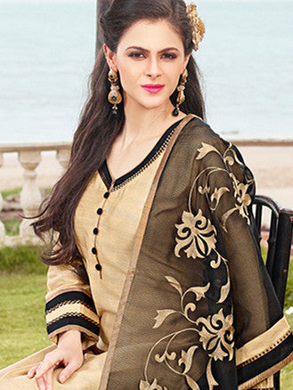 Beige And Black Color Chanderi Cotton Silk Designer Salwar kameez